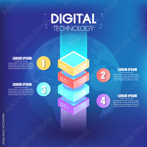 Isometric infographics design 4 options leves or steps for business concept success 3d boxes with planet, Can be used for presentations, workflow layout, process diagram, flow chart, info graph.