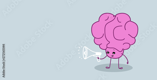 human brain organ holding megaphone loudspeaker announcement promotion concept kawaii style pink cartoon character horizontal sketch hand drawn