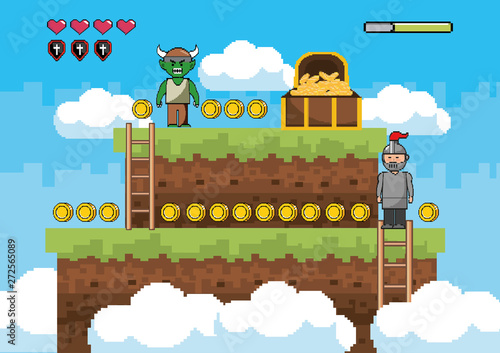 Arcade game world and pixel scene design