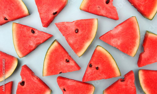 Watermelon on the blue backdrop in the studio.