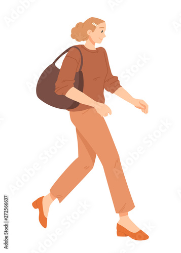 Young woman walking vector illustration