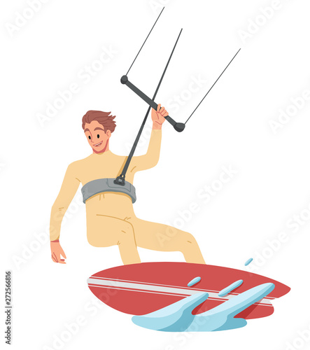 Man surfing, riding on the water. Summer leisure.