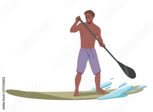 Man surfing, riding on the water. Summer leisure.
