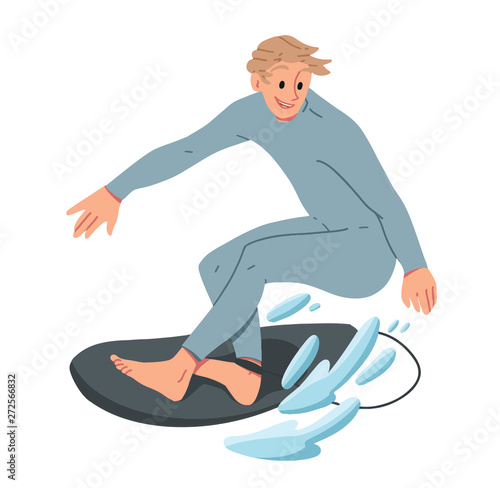 Man surfing, riding on the water. Summer leisure.