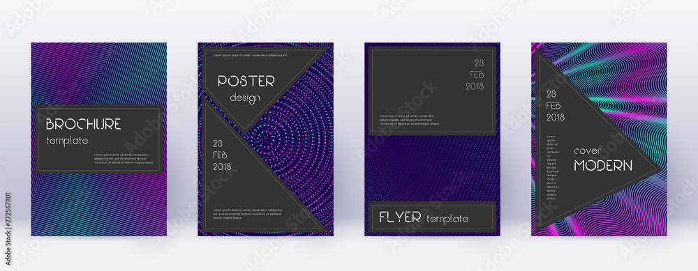 Black brochure design template set. Neon abstract 