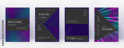 Black brochure design template set. Neon abstract 
