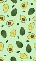 Acrylglasbilder Avocadomuster Avocado Muster auf grünem Hintergrund  © JANNTA
