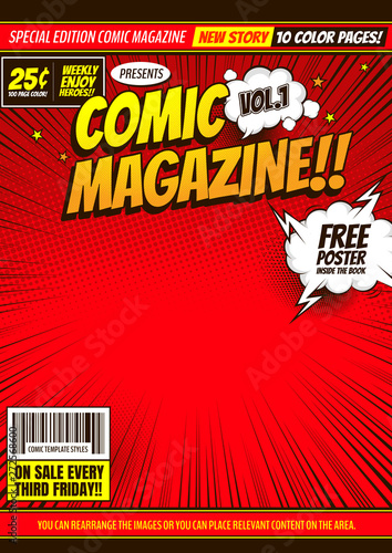 comic cover template background, flyer brochure speech bubbles, doodle art, Vector illustration, you can place relevant content on the area.