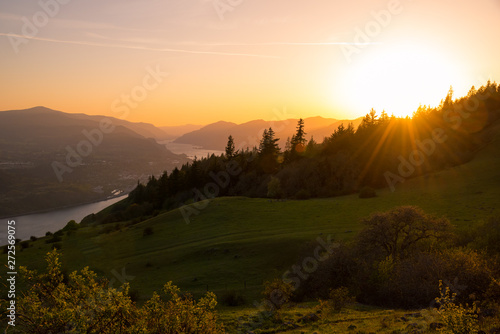 Summer sunset in the Pacific Northwest over the Columbia River Gorge