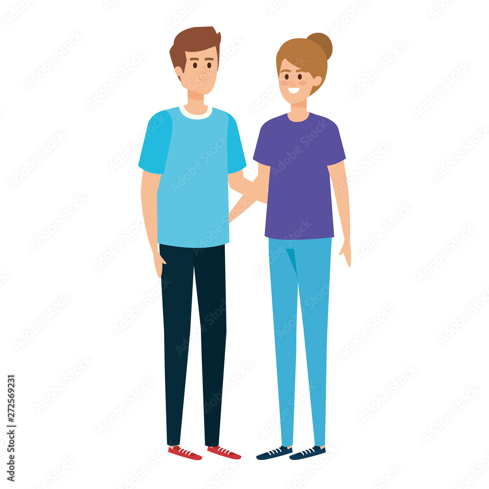 young couple lovers avatars characters young couple lovers avatars characters