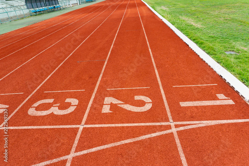 Red rubber running track, outdoor sport floor,