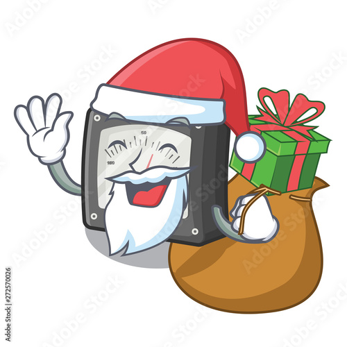 Santa with gift amperage meter above the cartoon table