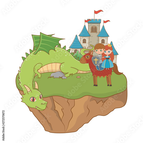 princess knight and dragon of fairytale design vector illustration
