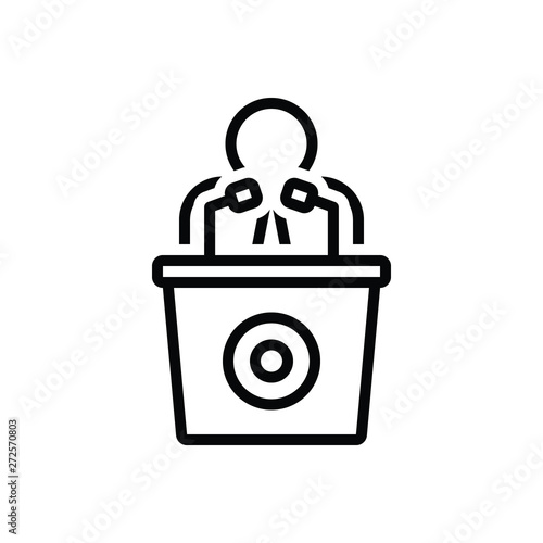 Black line icon for man talking by a speaker