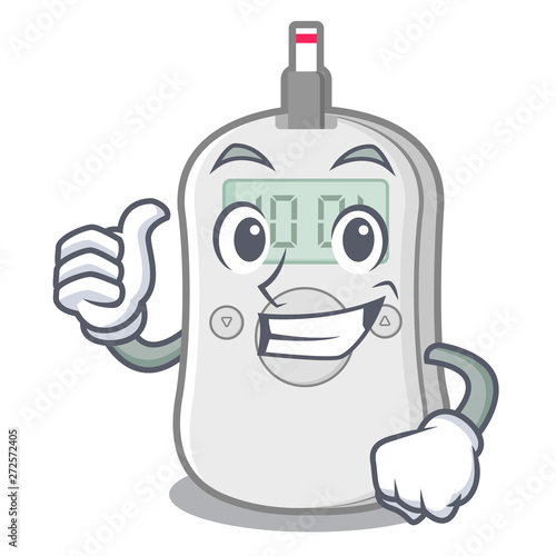 Thumbs up diabetes check machine isolated the cartoon