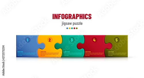 Jigsaw puzzle background with many colorful pieces. Infographic mosaic template