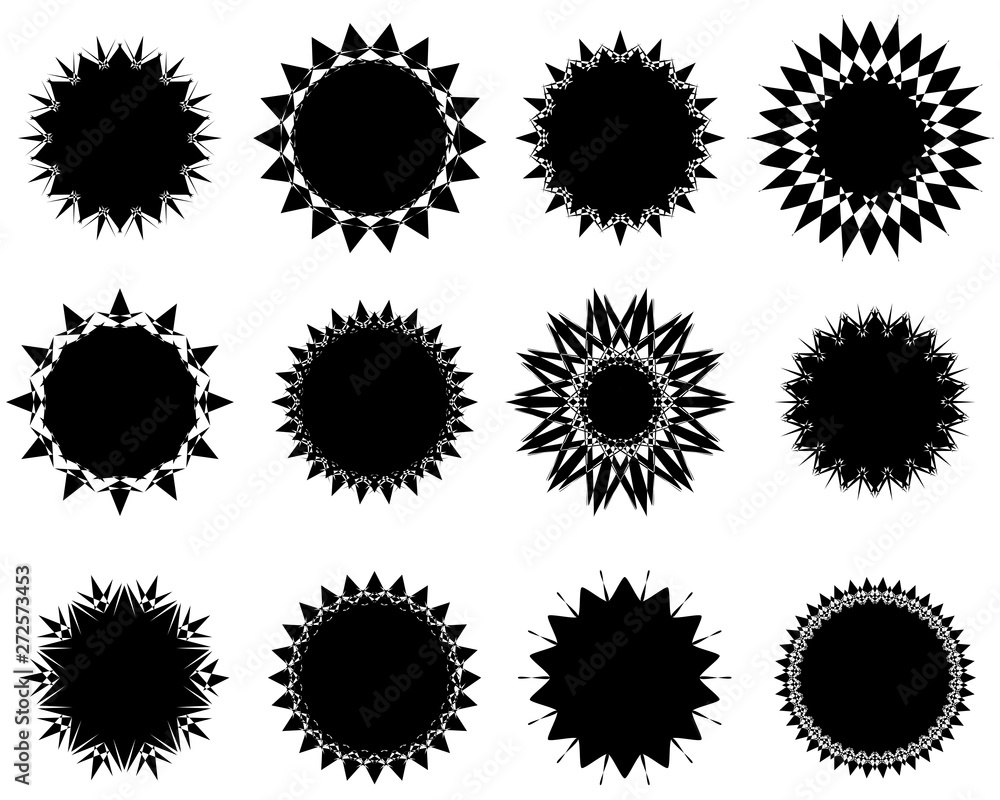 Fototapeta premium Sun icon set. Geometric retro sunburst shapes. Ethnic mandala design