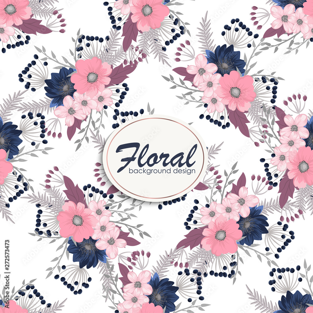 Seamless colorful floral pattern in folk style with flowers, leaves.. Hand drawn. Vector illustration.