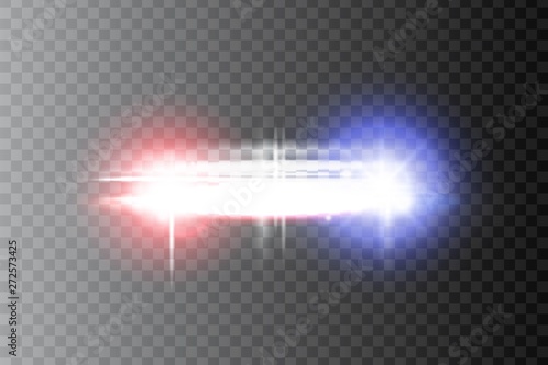 Photography Police headlights flares and siren at the night road