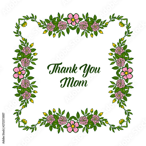 Vector illustration greeting card thank you mom with various art rose flower frame