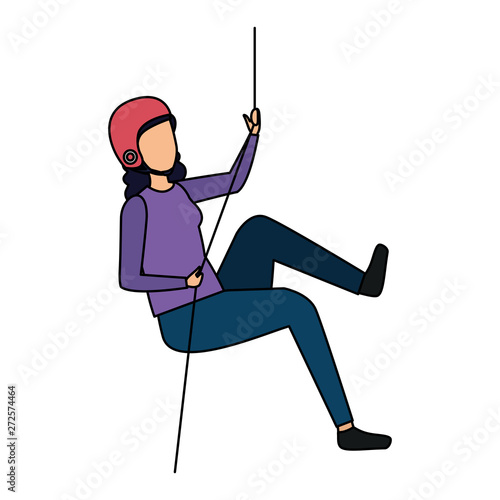 woman climbing with rope character