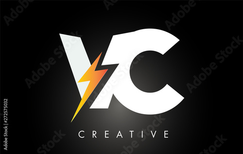 VC Letter Logo Design With Lighting Thunder Bolt. Electric Bolt Letter Logo