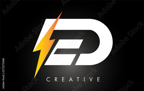 ED Letter Logo Design With Lighting Thunder Bolt. Electric Bolt Letter Logo
