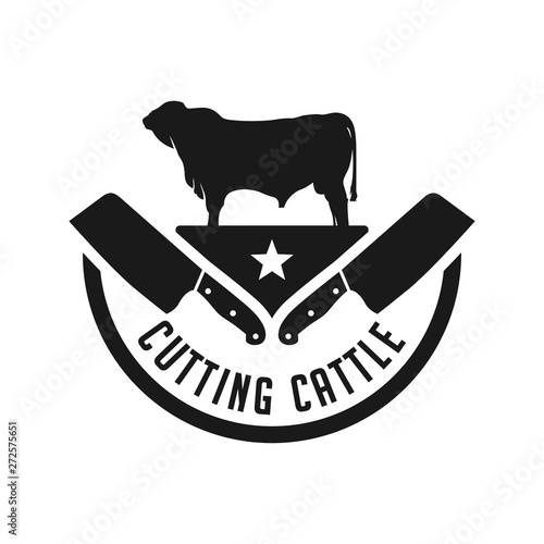 vintage farm logo and angus cattle cutting