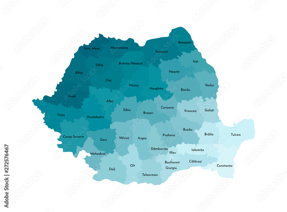 Vector isolated illustration of simplified administrative map of Romania. Borders and names of Vector isolated illustration of simplified administrative map of Romania. Borders and names of