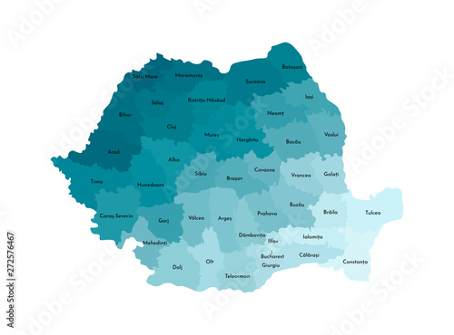 Canvas Print Vector isolated illustration of simplified administrative map of Romania