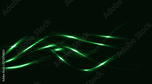 Abstract image with neon lines and dots on a green background. For web design. Digital technology concept illustration. Vector graphics