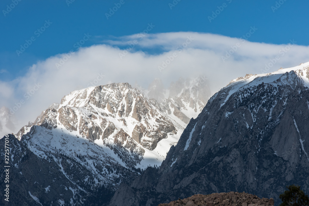 Traveling in South California around Lone Pines. Landscape with snowed Mountain Whitney on the back 