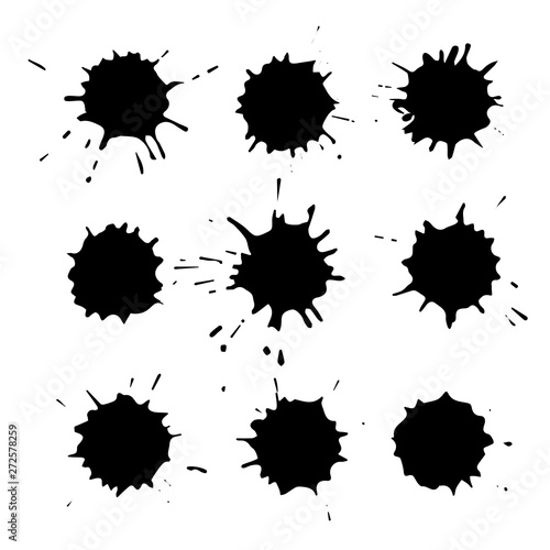 Dirty art hand drawn grunge blots set isolated on white background. Ink stains for abstract backgrounds and textures.