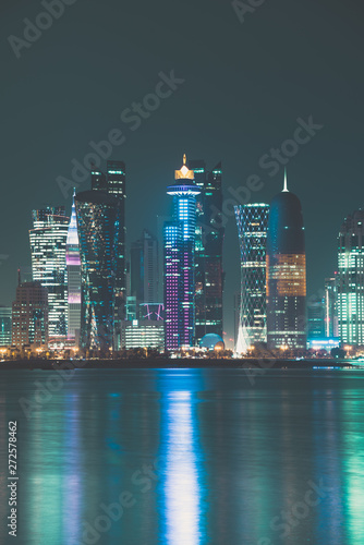 Doha skyline by night  in Qatar