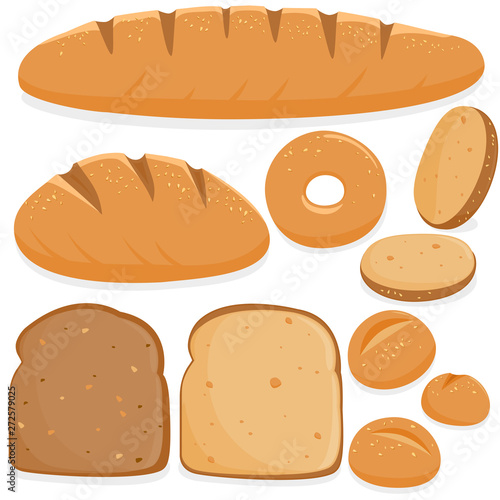 Collection of different types of bread. Vector illustration set
