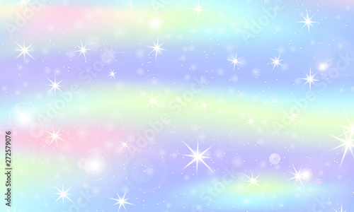 Unicorn rainbow background. Holographic sky