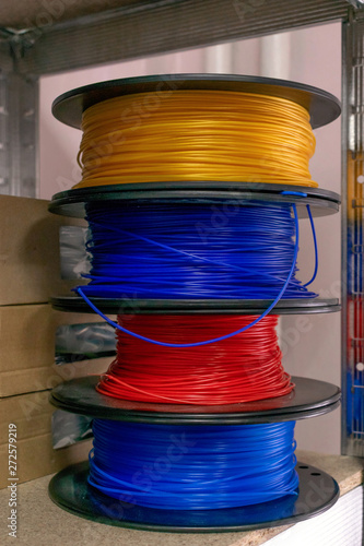 Obraz na plátně 3D printing material, ABS filament, PLA (Polylactic Acid),  PVA Filament