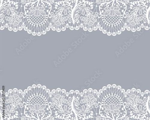 Horizontally seamless gray lace background with lace borders