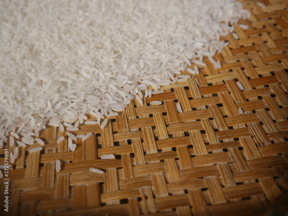 Rice on the basket in thai countryside Rice on the basket in thai countryside