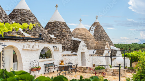 Trulli of the Itria valley. Details in the sky. Puglia, Italy.