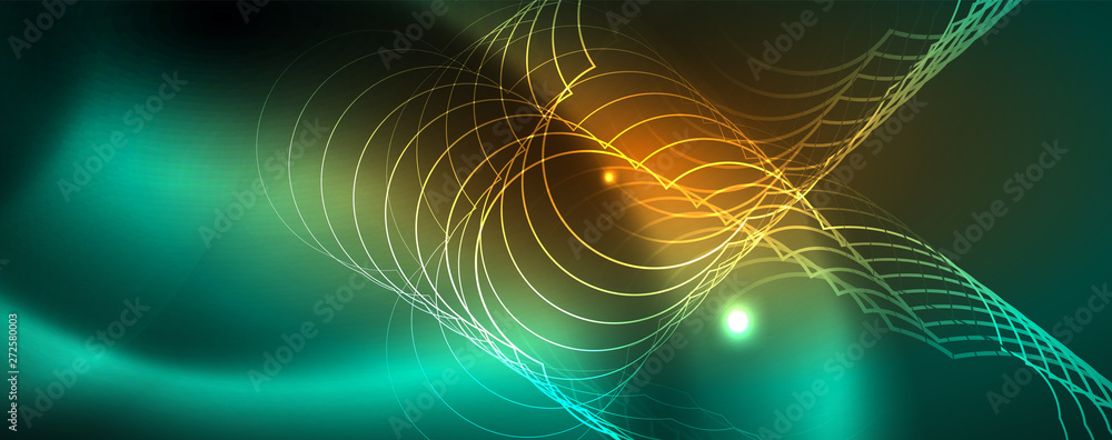 Fototapeta premium Shiny glowing design background, neon style lines, technology concept, vector