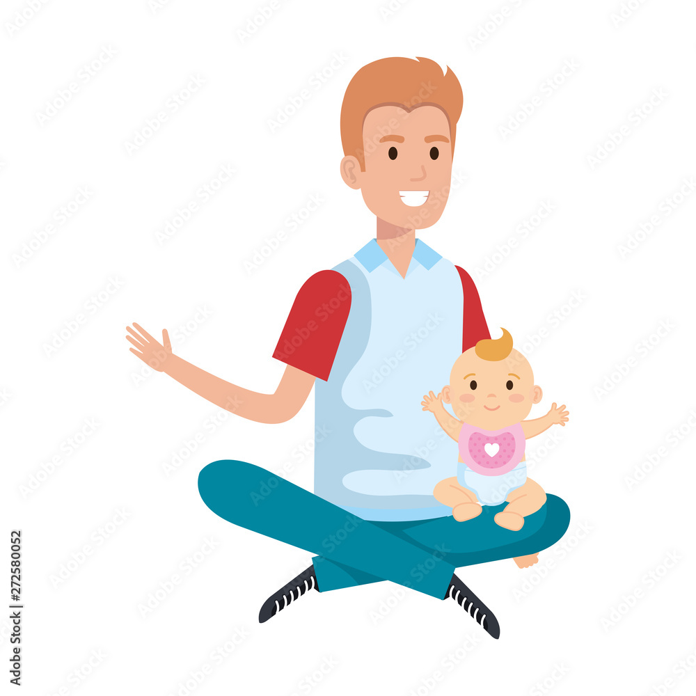 father lifting little baby characters