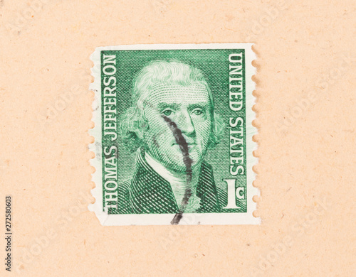 UNITED STATES OF AMERICA - CIRCA 1960: A stamp printed in the USA shows the president Thoman Jefferson, circa 1960 photo