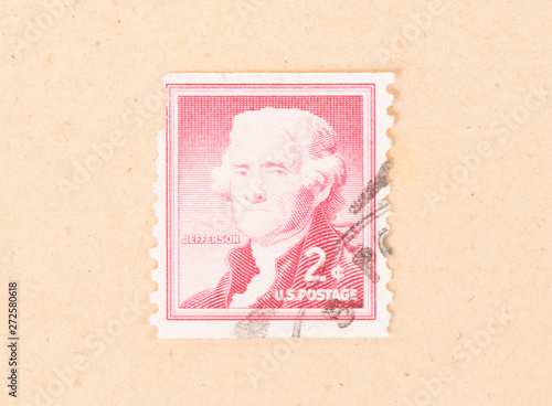 UNITED STATES OF AMERICA - CIRCA 1960: A stamp printed in the USA shows the president Thoman Jefferson, circa 1960 photo