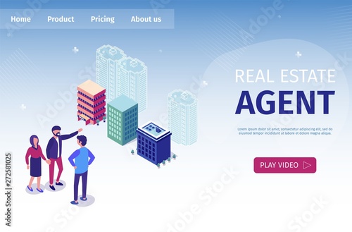 Vector Illustration Real Estate Agent Isometric.