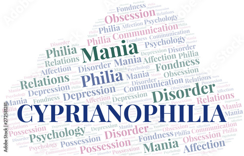Cyprianophilia word cloud. Type of Philia.