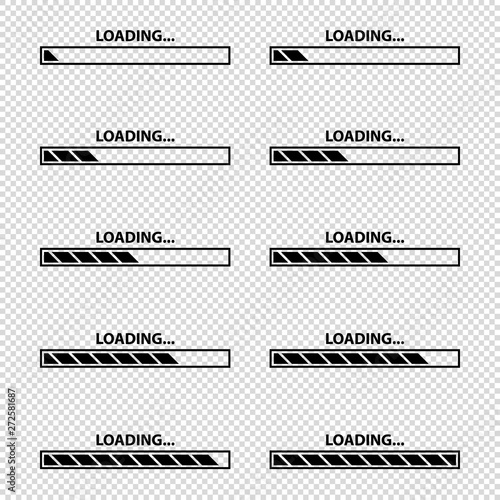 Loading Bar Icon Set - Vector Illustrations - Isolated On Transparent Background
