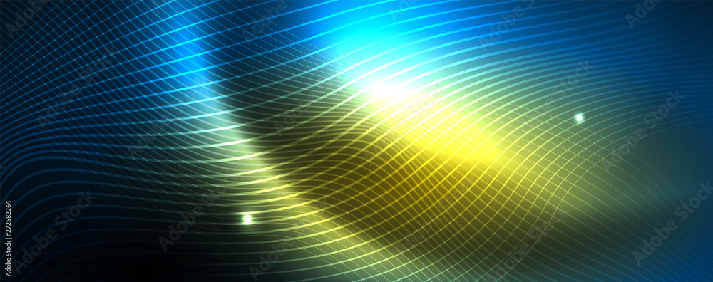 Smooth wave lines on blue neon color light background. Glowing abstract wave on dark, shiny motion, magic space light Smooth wave lines on blue neon color light background. Glowing abstract wave on dark, shiny motion, magic space light