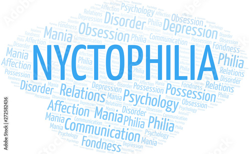 Nyctophilia word cloud. Type of Philia.