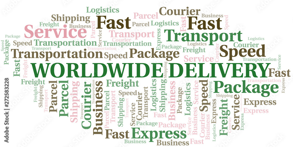 Fototapeta premium Worldwide Delivery word cloud. Wordcloud made with text only.